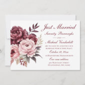 フローラ水彩牡丹たった今結婚しました結婚ズ 案内状 (正面)