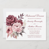 フローラ水彩牡丹のリハ結婚ーサルディナー 招待状 (正面)