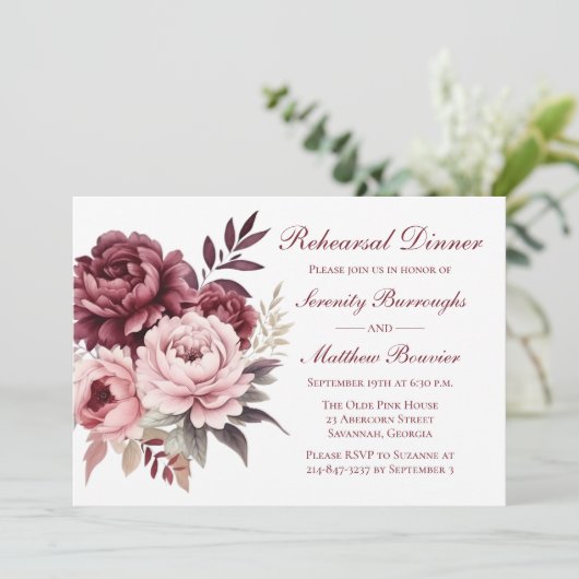 フローラ水彩牡丹のリハ結婚ーサルディナー 招待状 (スタンド正面)