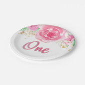 フローラ水彩牡丹1つ目の誕生日 ペーパープレート (アングル)