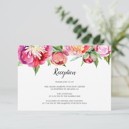 フローラ水彩珊瑚牡丹ウェディングレセプション エンクロージャーカード (スタンド正面)
