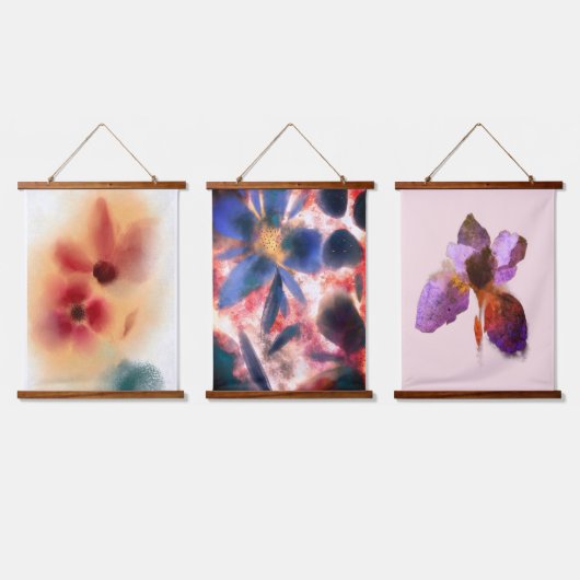 フローラ水彩画 吊り下げ型タペストリー (トリプル)
