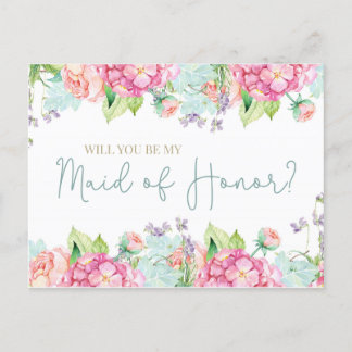 フローラ水彩私のメイド・オブ・オーナー（花嫁付き添い人）? インビテーションポストカード