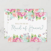 フローラ水彩私のメイド・オブ・オーナー(花嫁付き添い人)? インビテーションポストカード (正面/裏面)