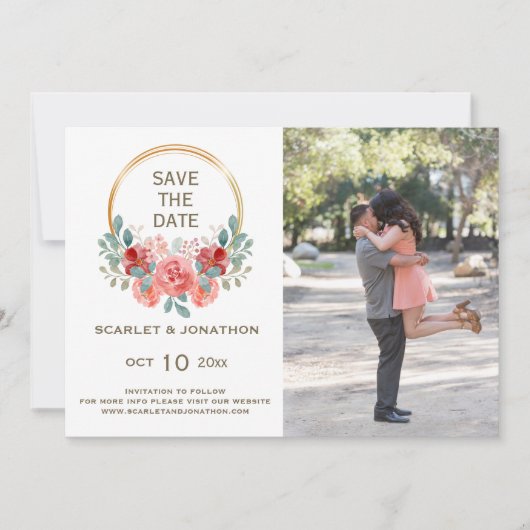 フローラ水彩秋日付の写真カードを保存 セーブザデート (正面)