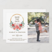 フローラ水彩秋日付の写真カードを保存 セーブザデート (正面/裏面)