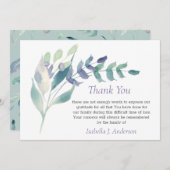 フローラ水彩素朴薄紫葬儀悔やみや弔慰 サンキューカード (正面/裏面)