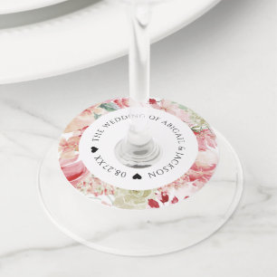 フローラ水彩結婚式レセプションカスタム文字 ワイングラスタグ