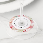 フローラ水彩結婚式レセプションカスタム文字 ワイングラスタグ (クローズアップ)