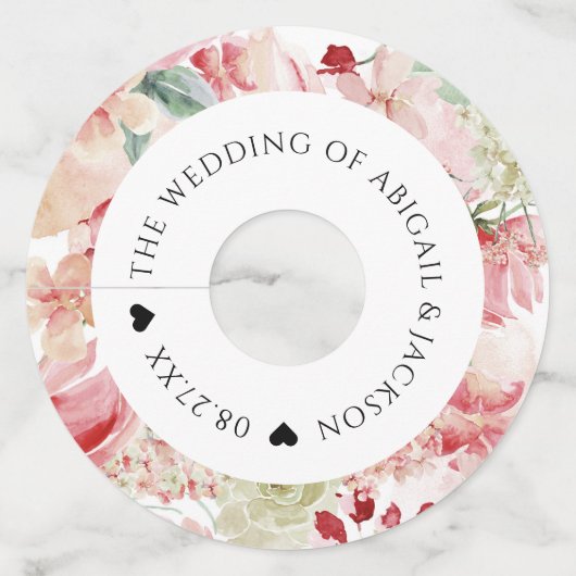 フローラ水彩結婚式レセプションカスタム文字 ワイングラスタグ (裏面)