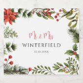 フローラ水彩緑結婚色 スパークリングワインラベル (シングルラベル)