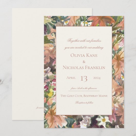 フローラ水彩縁ど結婚式招待状 招待状 (正面/裏面)