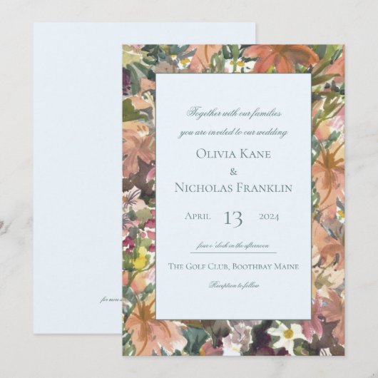 フローラ水彩縁ど結婚式招待状 招待状 (正面/裏面)