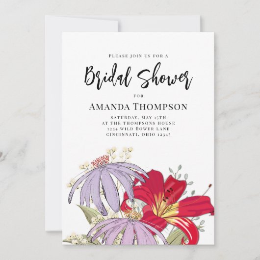 フローラ水彩花束ブライダルシャワーQRコード 招待状 (正面)