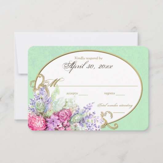 フローラ水彩花束結婚の返信 出欠カード (正面)