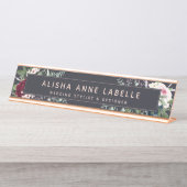 フローラ水彩花濃紺黒鉛 デスクネームプレート (正面)