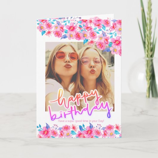 フローラ水彩誕生日の女性のファッション カード (正面)