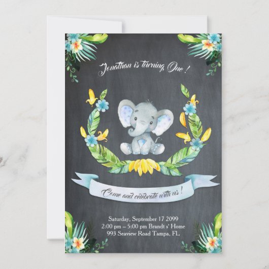 フローラ水彩象招待状,男の赤ちゃん1st 招待状 (正面)
