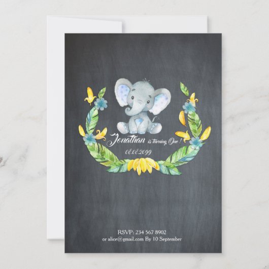 フローラ水彩象招待状,男の赤ちゃん1st 招待状 (裏面)