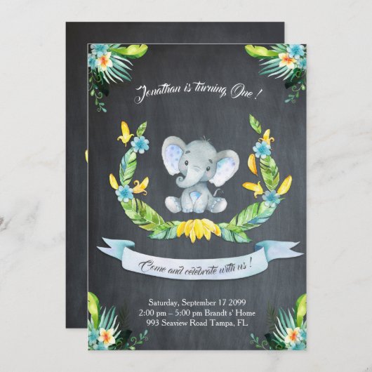 フローラ水彩象招待状,男の赤ちゃん1st 招待状 (正面/裏面)