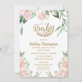 フローラ水彩赤面ピンクベビーシャワー 招待状 (正面)
