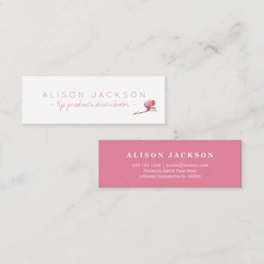 フローラ水彩赤面ピンクリップカラー分配器 スキニー名刺 (正面/裏面)