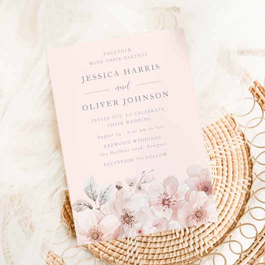 フローラ水彩赤面ピンク結婚ズ 招待状