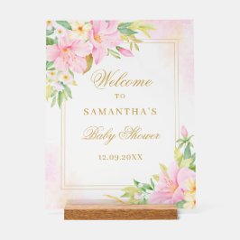 フローラ水彩赤面ピンク赤ちゃんシャワーへようこそ アクリルサイン