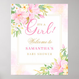 フローラ水彩赤面ピンク赤ちゃんシャワーへようこそ ポスター