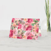 フローラ水彩赤面ピ結婚ンク実在金ゴールド 箔グリーティングカード (裏面)