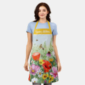 フローラ水彩野花パーソナライズされた名 エプロン (着用した状態)