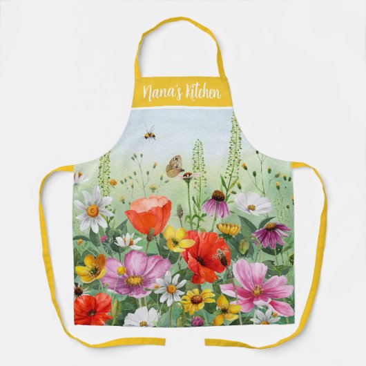 フローラ水彩野花パーソナライズされた名 エプロン (正面)
