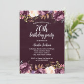 フローラ水彩開花パープル70th誕生日パーティー 招待状 (スタンド正面)