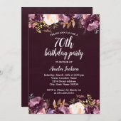フローラ水彩開花パープル70th誕生日パーティー 招待状 (正面/裏面)