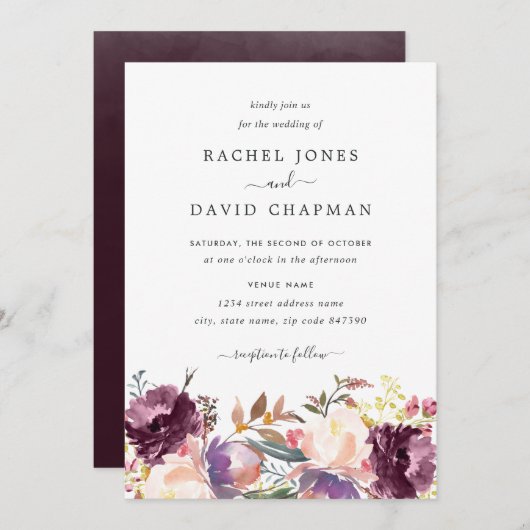 フローラ水彩開花結婚式招待状 招待状 (正面/裏面)