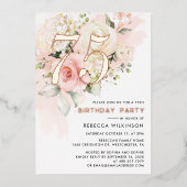 フローラ水彩75thバースデーパーティーバラ金ゴールド 箔招待状 (正面)