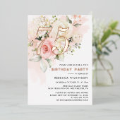 フローラ水彩75thバースデーパーティーバラ金ゴールド 箔招待状 (立ち正面)