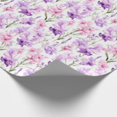 フローラ水彩 – ピンクと紫グラジオラス ラッピングペーパー (角)