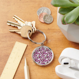 フローラ水彩 – ピンク&ホワイト抽象デザイン キーホルダー