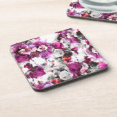 フローラ水彩 – ピンク&ホワイト抽象デザイン コースター (左側)
