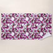 フローラ水彩 – ピンク&ホワイト抽象デザイン ビーチタオル (正面)