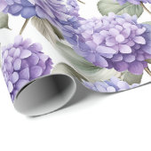 フローラ水彩 – ラベンダーパープルアジサイ ラッピングペーパー (ロールコーナー)