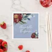 フローラ水彩 | Dusty BlueとBurgundy Red スタンダードカクテルナプキン (インサイチュ)