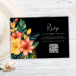 フローラ水彩QRコード熱帯結婚型 出欠カード