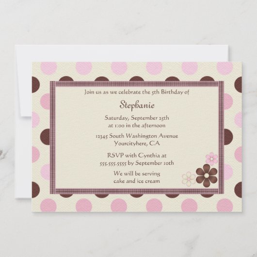フローラ水玉模様の誕生日パーティーの招待 招待状 (裏面)