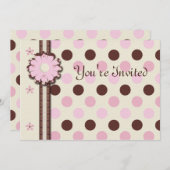 フローラ水玉模様の誕生日パーティーの招待 招待状 (正面/裏面)