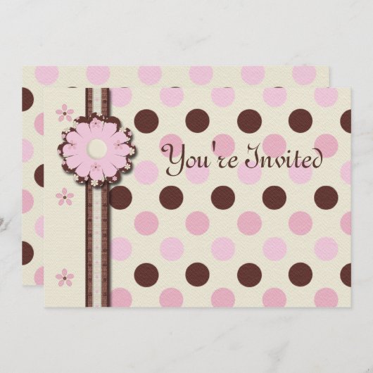 フローラ水玉模様の誕生日パーティーの招待 招待状 (正面/裏面)
