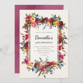 フローラ水素朴彩ブーケ誕生日 招待状 (正面/裏面)