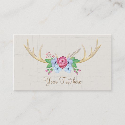 フローラ水素朴彩鹿〔雄ジカの〕枝角と花 名刺 (正面)