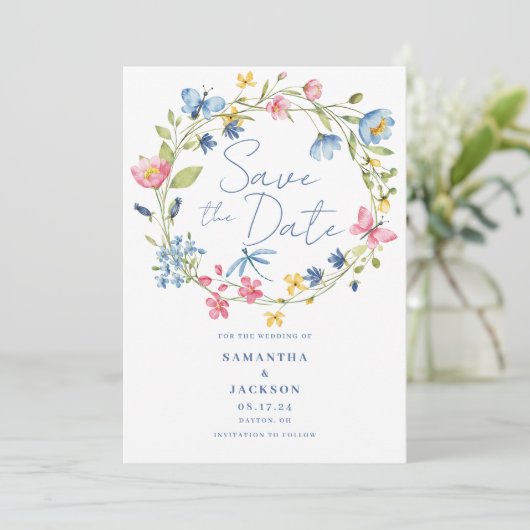 フローラ水結婚色のフラット日付カードの保存 セーブザデート (スタンド正面)